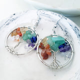 Tree of Life Collection - Seven Chakras Tree of Life Round Earrings (Silver)