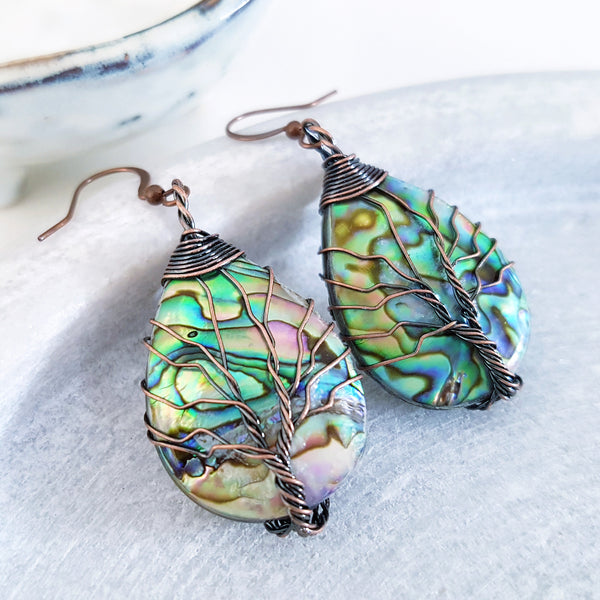 Tree of Life Collection - Abalone Shell Tree of Life Earrings (Copper)