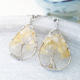 Tree of Life Collection - Citrine Tree of Life Triangular Earrings (Silver)