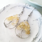 Tree of Life Collection - Citrine Tree of Life Triangular Earrings (Silver)