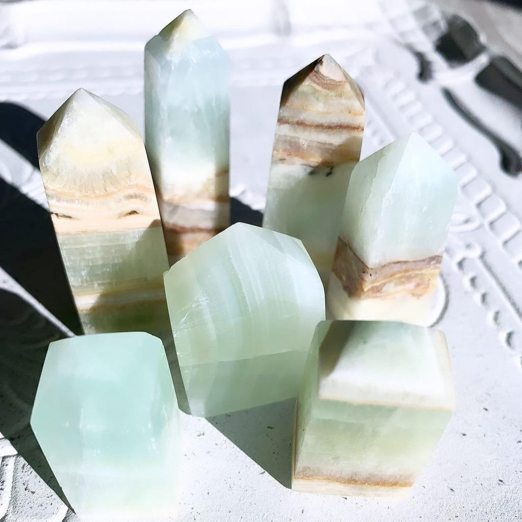 Crystal Towers - A Pistachio Calcite Tower