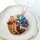 Tree of Life Collection - Seven Chakras Tree of Life Round Gemstone Necklace
