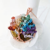 Tree of Life Collection - Seven Chakras Tree of Life Round Gemstone Necklace