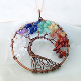 Tree of Life Collection - Seven Chakras Tree of Life Round Necklace (Copper Tone)
