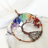 Tree of Life Collection - Seven Chakras Tree of Life Round Necklace (Copper Tone)
