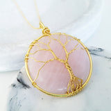 Tree of Life Collection - Rose Quartz Tree of Life Round Necklace