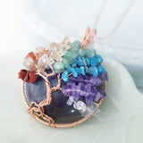 Tree of Life Collection - Seven Chakras Tree of Life Round Gemstone Necklace