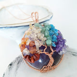 Tree of Life Collection - Seven Chakras Tree of Life Round Gemstone Necklace