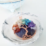 Tree of Life Collection - Seven Chakras Tree of Life Round Gemstone Necklace