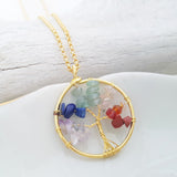 Tree of Life Collection - Seven Chakras Tree of Life Round Necklace (Gold)