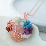 Tree of Life Collection - Seven Chakras Tree of Life Round Gemstone Necklace