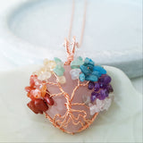 Tree of Life Collection - Seven Chakras Tree of Life Round Gemstone Necklace