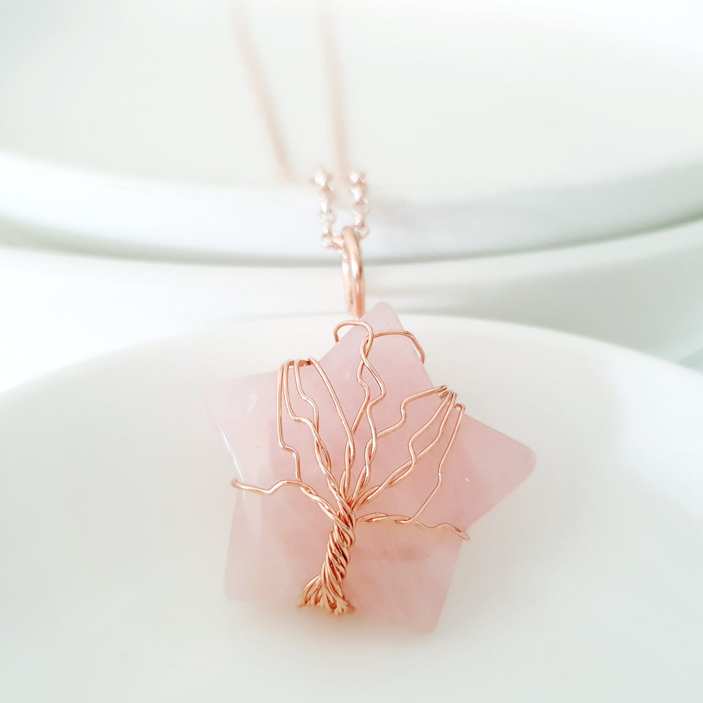 Tree of Life Collection - Rose Quartz Star Tree of Life Necklace