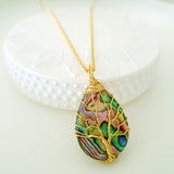 Tree of Life Collection - Abalone Tree of Life Teardrop Necklace (Gold)