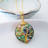 Tree of Life Collection - Round Abalone Shell Tree of Life Necklace (Gold)