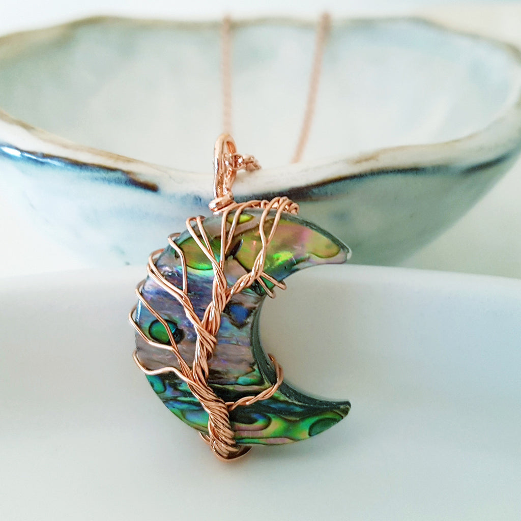 Tree of Life Collection - Crescent Moon Abalone Shell Tree of Life Necklace (Small)