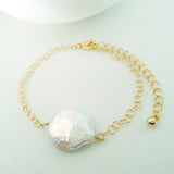 Glamorous Pearls Collection Bracelet - Round Flat Rainbow Pearl Bracelet