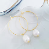 Glamorous Pearls Collection Earrings - Teardrop Pearls Gold Ring Earrings