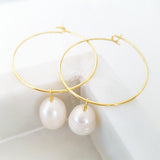 Glamorous Pearls Collection Earrings - Teardrop Pearls Gold Ring Earrings