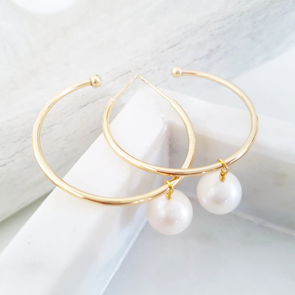 Glamorous Pearls Collection Earrings - Round Pearls Gold Loop Earrings
