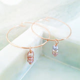 Glamorous Pearls Collection Earrings - Pink Freshwater Pearls Rose Gold Ring Earrings