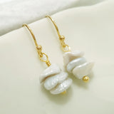 Glamorous Pearls Collection Earrings - Triple Flat Irregular Pearls Earrings