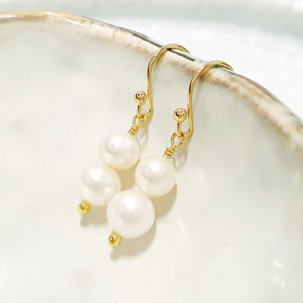 Glamorous Pearls Collection Earrings - Round Twin Pearls Loop Earrings