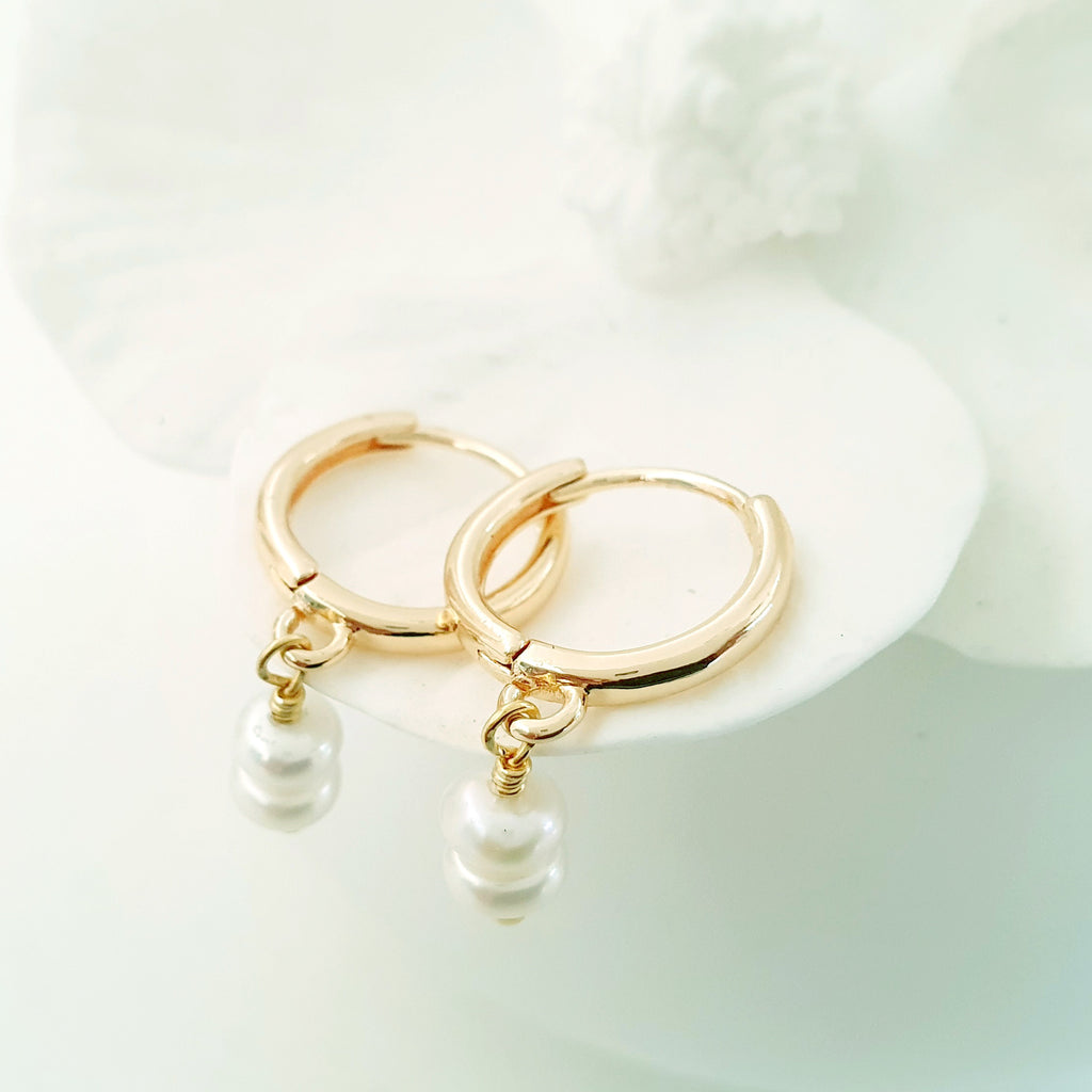 Glamorous Pearls Collection Earrings - Round Twin Pearls Gold Loop Earrings