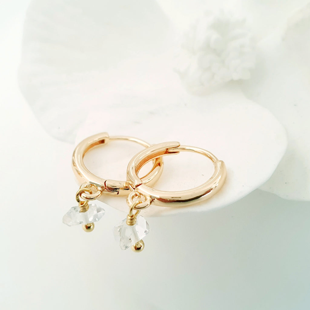 Glamorous Pearls Collection Earrings - Herkimer Gold Loop Earrings