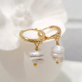 Glamorous Pearls Collection Earrings - Irregular Trio Flat Freshwater Pearls Earrings