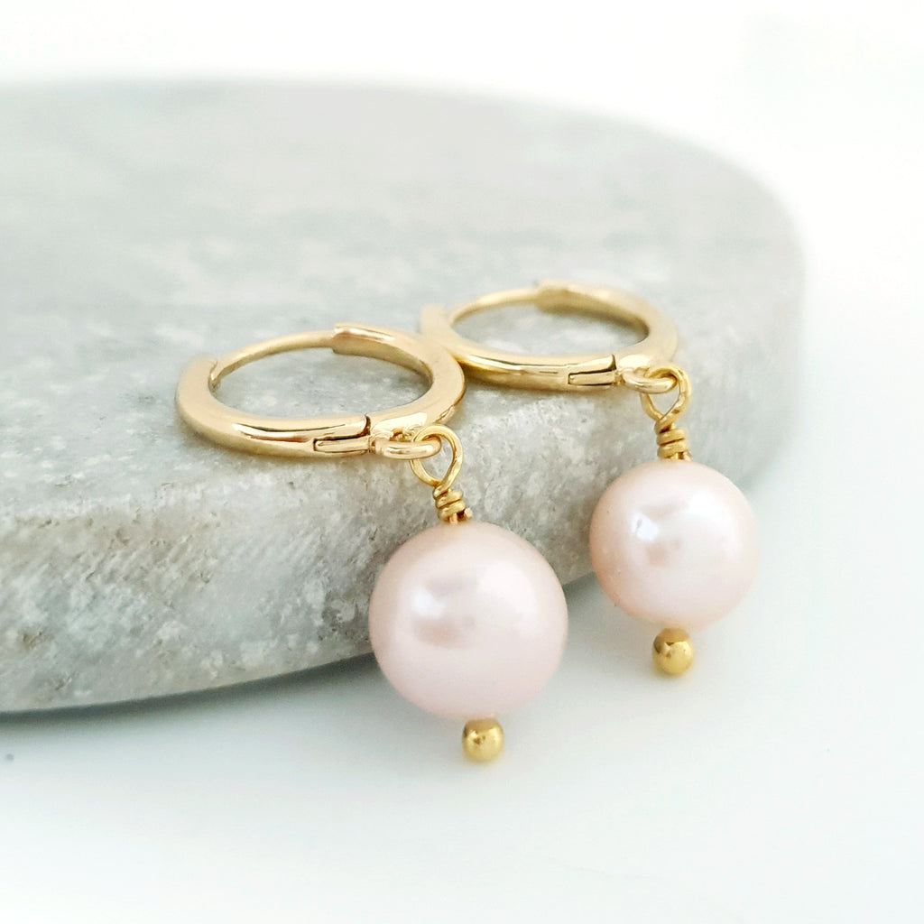 Glamorous Pearls Collection Earrings - Spherical Pink Freshwater Pearls Earrings