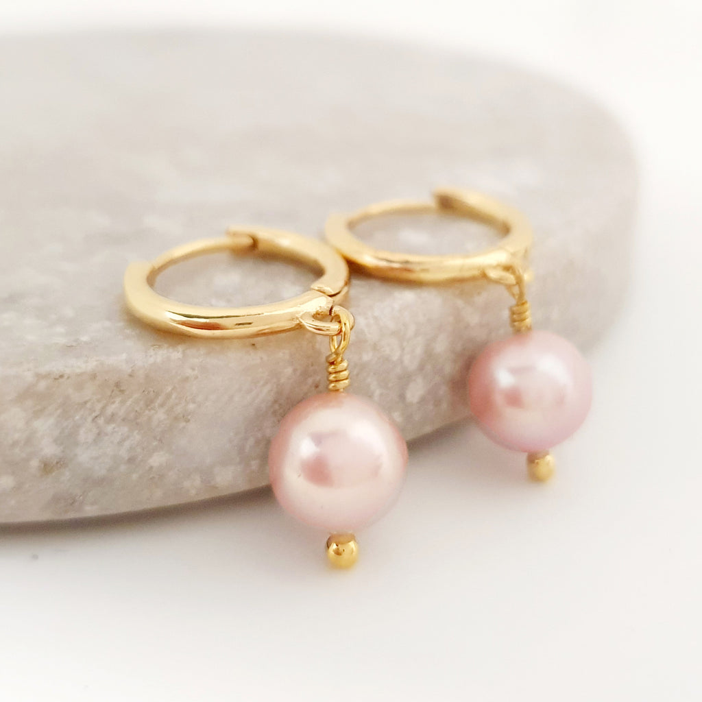 Glamorous Pearls Collection Earrings - Pink Spherical Freshwater Pearls Earrings