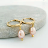 Glamorous Pearls Collection Earrings - Peach Oval Freshwater Pearls Earrings