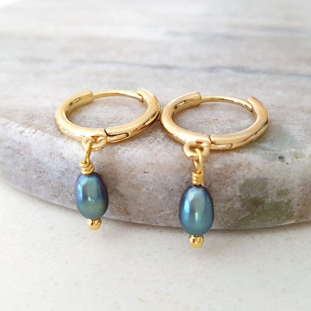Glamorous Pearls Collection Earrings - Titanium Blue Classic Freshwater Pearls Earrings