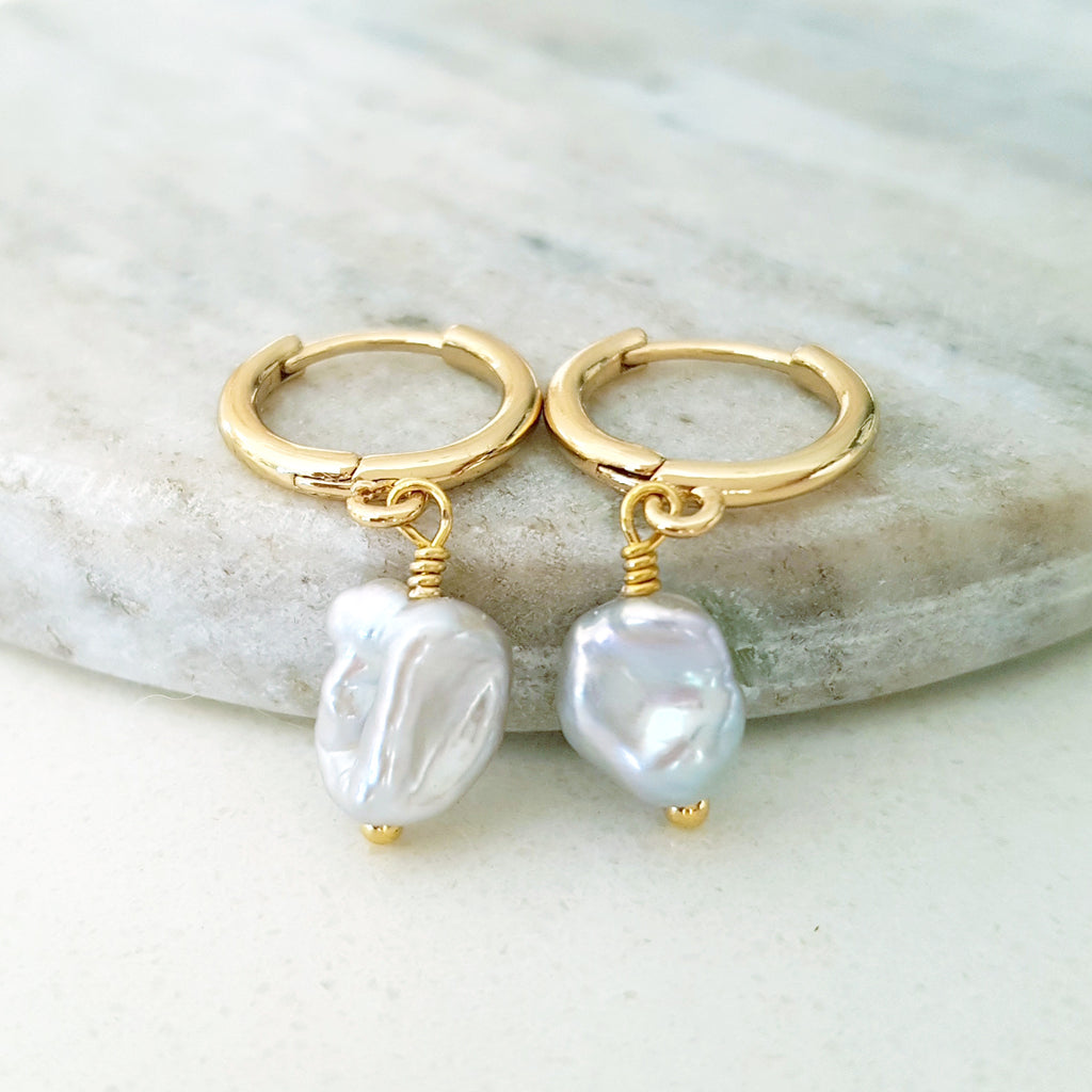 Glamorous Pearls Collection Earrings - Irregular Silver Grey Freshwater Pearls Earrings