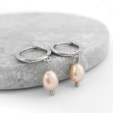 Glamorous Pearls Collection Earrings - Peach Oval Freshwater Pearls Earrings