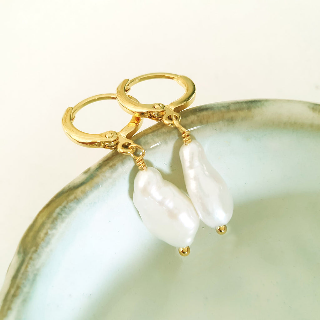 Glamorous Pearls Collection Earrings - Elongated Irregular Freshwater Pearls Earrings