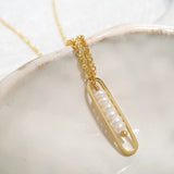 Glamorous Pearls Collection Necklace - Enclosed Pearl Strand Vertical Necklace