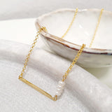 Glamorous Pearls Collection Necklace - Side Pearl Strand Horizontal Gold Bar Necklace