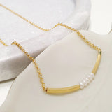 Glamorous Pearls Collection Necklace - Pearl Strand Horizontal Arc Necklace