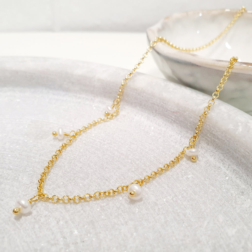 Glamorous Pearls Collection Necklace - Five Freshwater Pearls Necklace