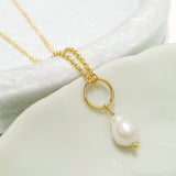 Glamorous Pearls Collection Necklace - Gold Ring Teardrop Pearl Necklace