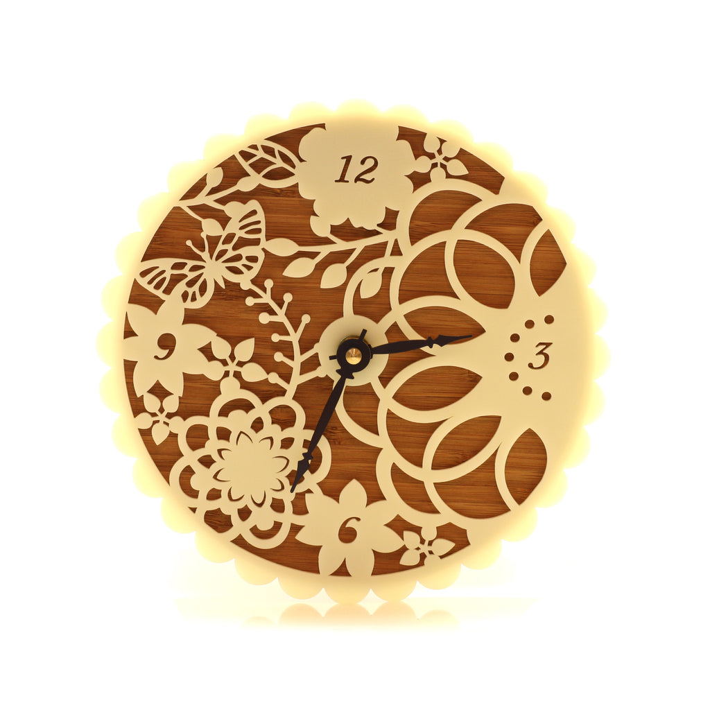 Wooden Clock - Butterflies and Flowers