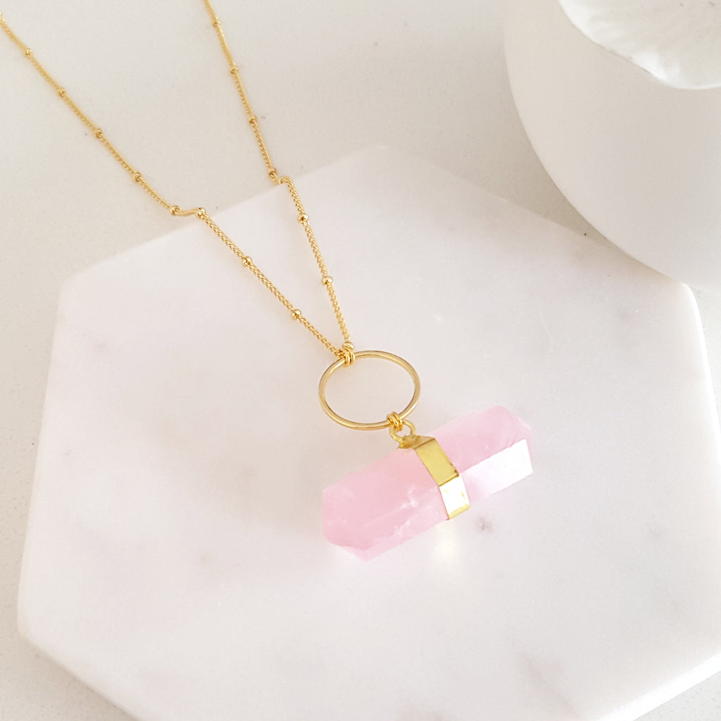Adore Gemstone Collection - Rose Quartz Ring Necklace