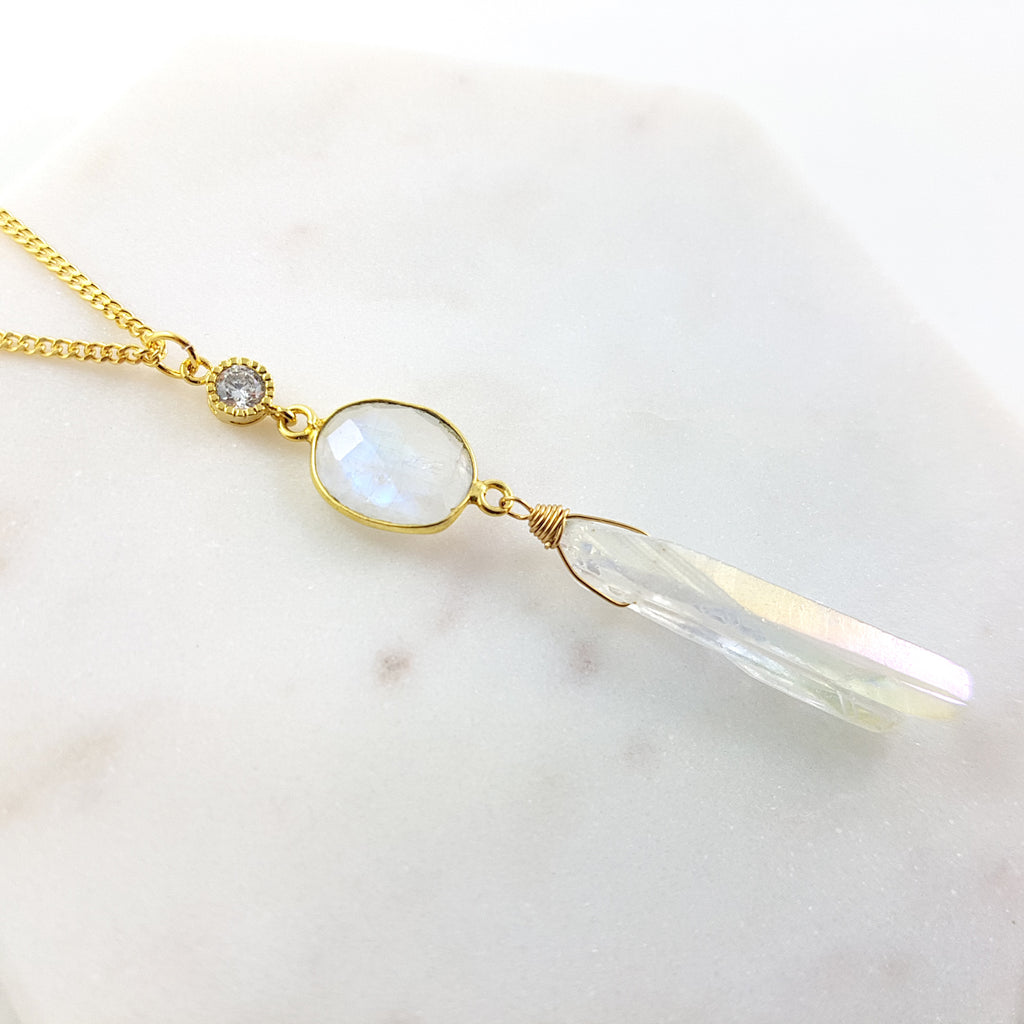 Adore Gemstone Collection - Moonstone Aura Quartz Necklace
