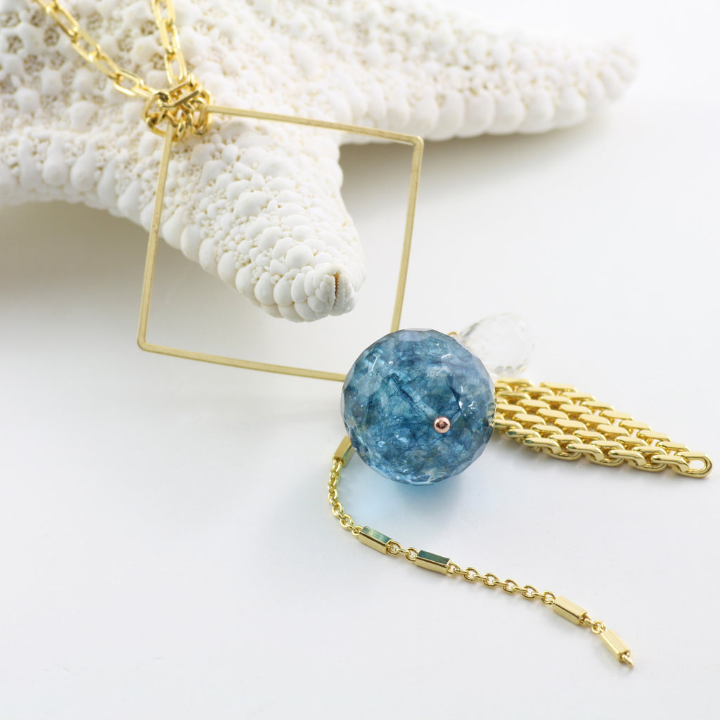 Adore Gemstone Collection - Blue Glass Sphere Quartz Necklace