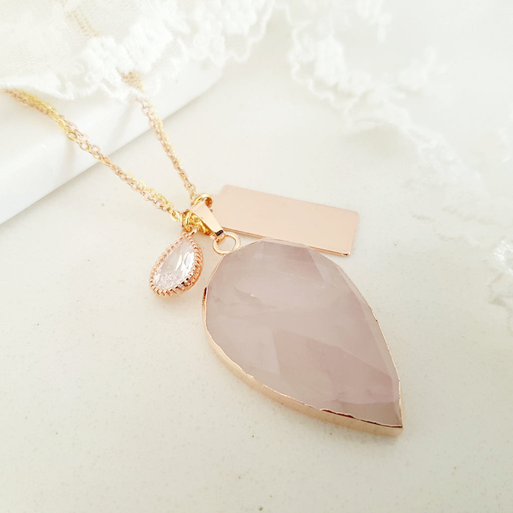 Adore Gemstone Collection - Inverse Teardrop Rose Quartz Necklace