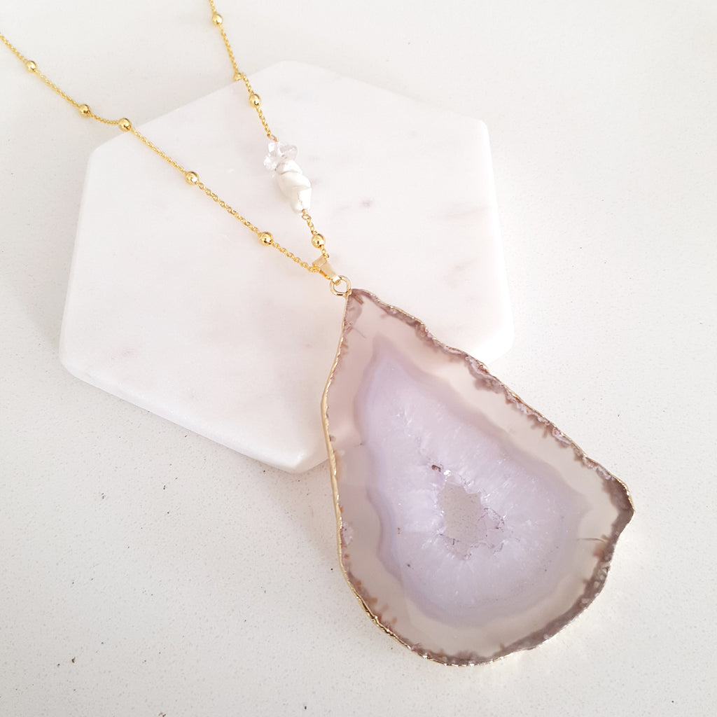 Adore Gemstone Collection - Agate Slice White Necklace