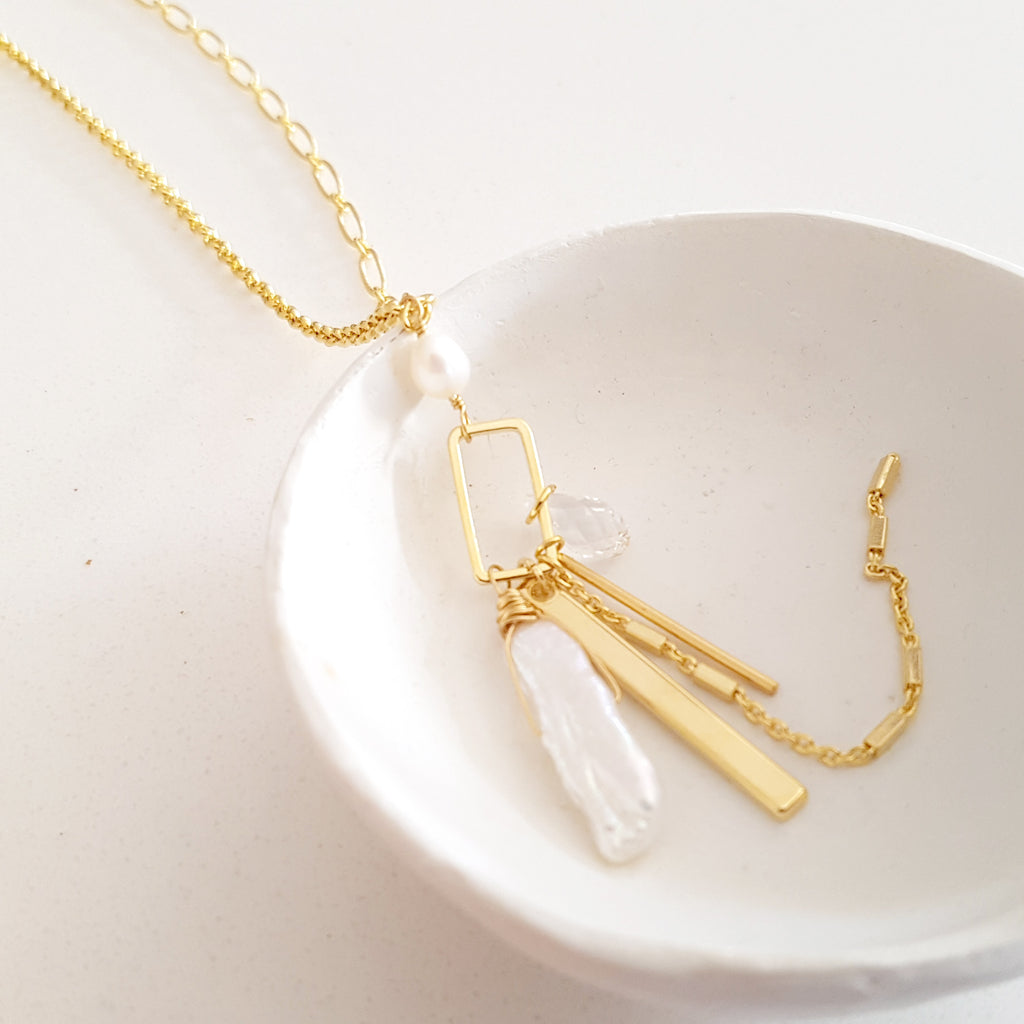 Adore Gemstone Collection - Elongated Pearl Charm Necklace