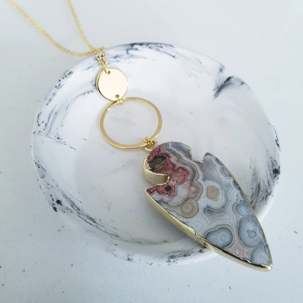 Adore Gemstone Collection - Red White Lace Agate Spearhead Necklace